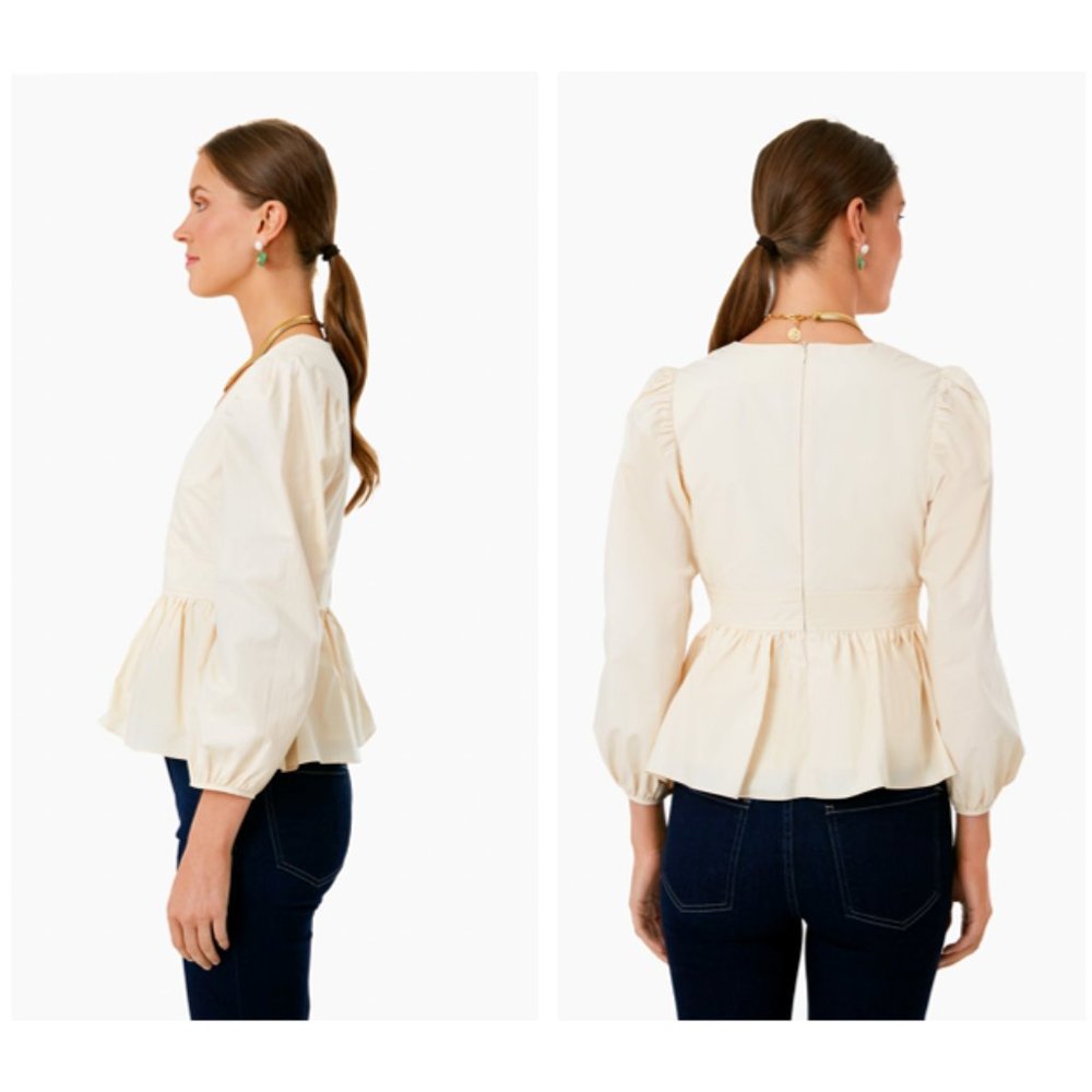 Hyacinth House | NEW Tan Puff Sleeve V Neck Elaine Blouse Top Size M - Picture 2 of 11